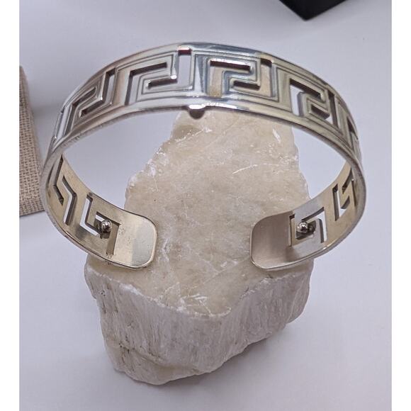 Brighton Silver Tone Greek Key Cuff Bracelet Adjustable 2.5 Inch Wide - Picture 2 of 9